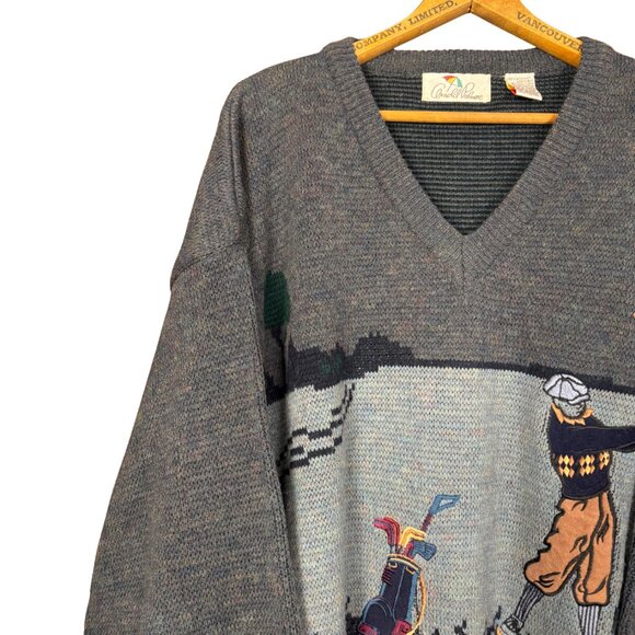 Vintage Arnold Palmer Golf Sweater XL – 90s Golf Scene Knit, Grandpa V-Neck - Picture 2 of 9